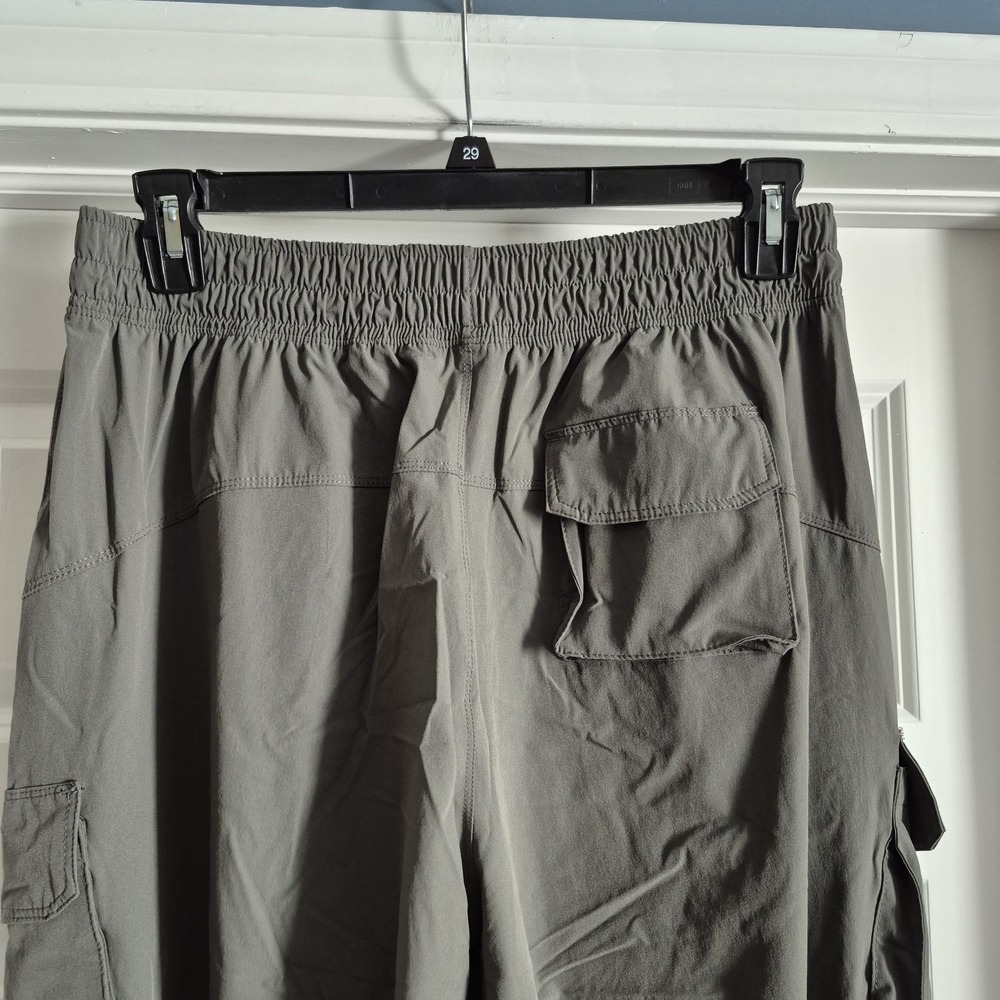 Apana Pants Womens Large Green Gray Cargo Wide Leg Baggy Parachute Stretch - Picture 4 of 11